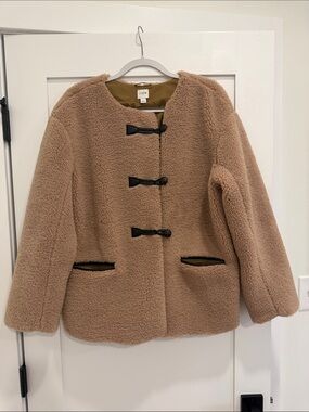 J.Crew Sherpa Fleece Toggle Jacket Faux Fur Teddy Coat Camel Toggle Medium